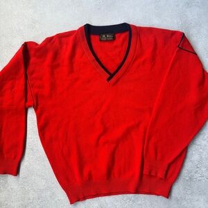 Vintage 60s Wolsey 100% Lambswool Red orange V-Neck Sweater made in Scotland